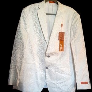 🎁 NWT Macy's Tallia Shiny White Men's Floral Sportcoat Blazer Dinner Jacket 46R
